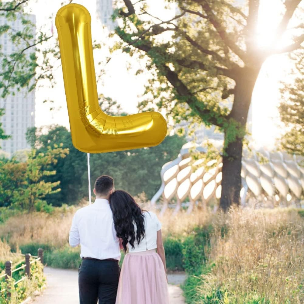 Balon Folie Metalizata Litera L, 80 cm, Umflati cu Heliu sau Aer, Ambalaj Individual, Pai inclus, Auriu [4]