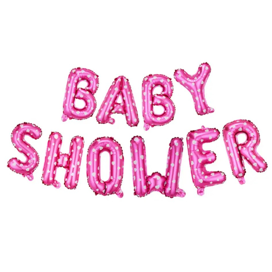 Set Baloane din Folie Metalizata, Model Baby Shower, Litere de 40 cm, Baloane Party, Ambalaj Individual, Pai, Ata si Adeziv Incluse, Umflare cu Aer sau Heliu, Roz [4]