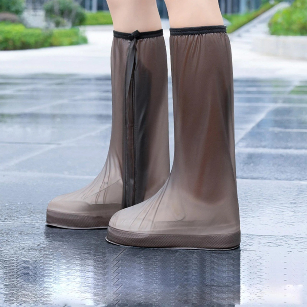 Protectie Incaltaminte pentru Ploaie si Noroi, Impermeabila, Talpa Antiderapanta, cu Fermoar si Capsa, Inaltime 40 cm, Marime L 38-39, Maro [3]