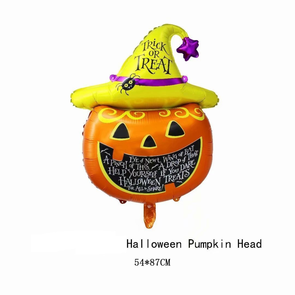 Set 5 Baloane din Folie Metalizata, Figurine, Tema Halloween, Pai Inclus, Ambalaj Individual, Umflare cu Aer sau Heliu, Figurina Dovleac 54x87 cm, Stelute si Cerculete 45 cm, Multicolor [2]