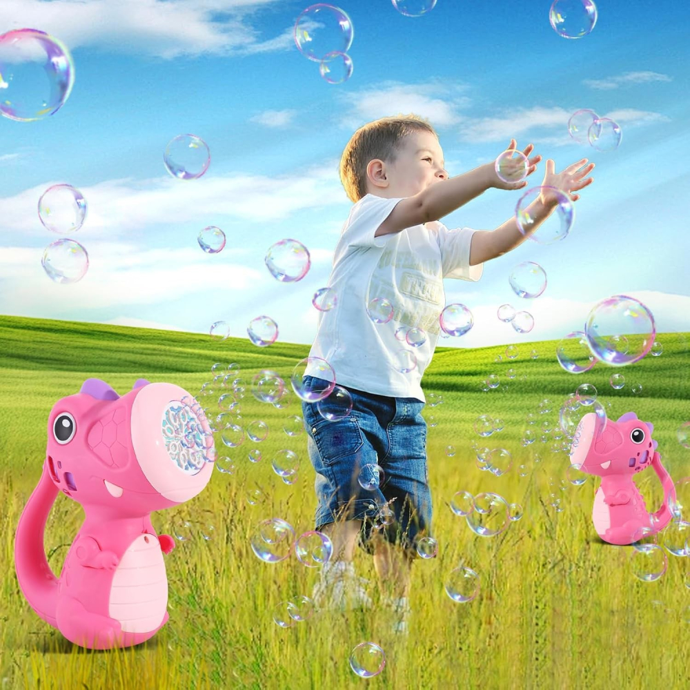 Jucarie Interactiva pentru Baloane de Sapun, Sunete si Lumini, Model Dinozaur, cu 8 Orificii, 15 x 8.5 x 18.5, Roz [8]