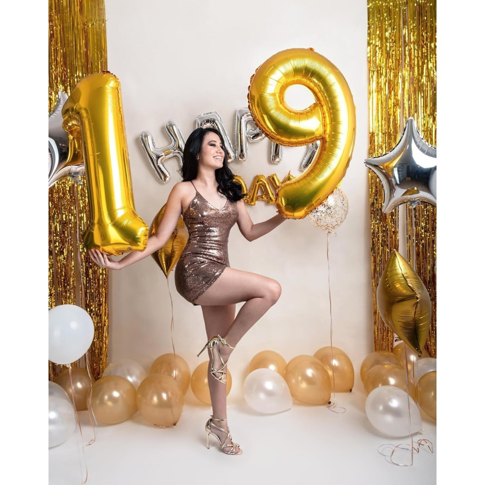 Balon din Folie Metalizata Figurina Cifra, Tema Aniversare 100 cm, Ambalaj Individual, Pai inclus, Umflare cu Aer sau Heliu, Auriu, Cifra 9 [6]