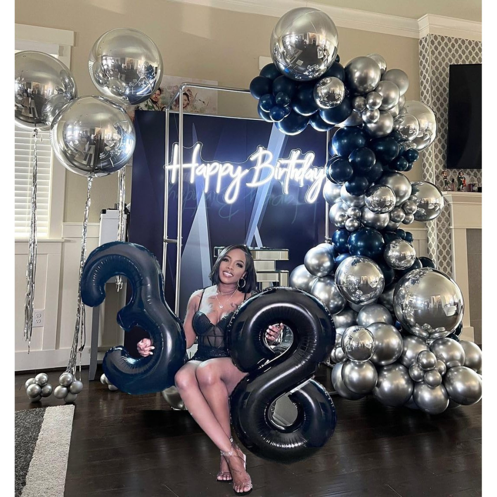 Set 10 Baloane din Latex Chrome, Model Party, 23 cm, Negru Argintiu, 2.2 g [4]