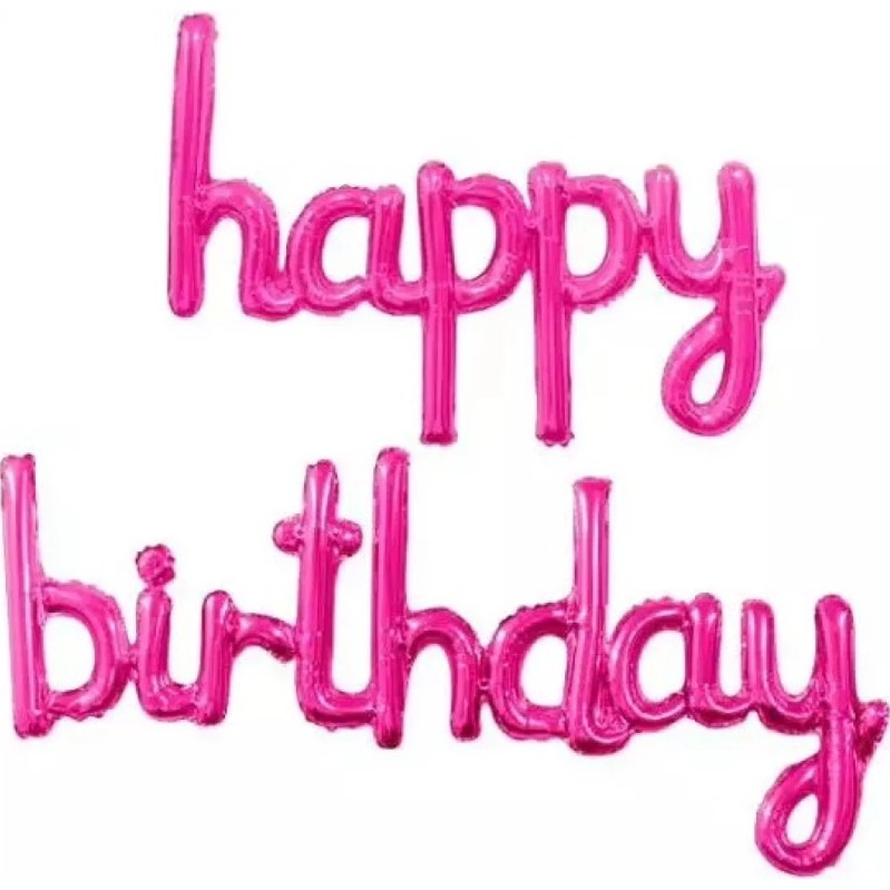 Set Baloane din Folie Metalizata, Model Happy Birthday, 45x85 cm, 45x124cm, Baloane Party, Ambalaj Individual, Pai Inclus, Umflare cu Aer sau Heliu, Roz [6]