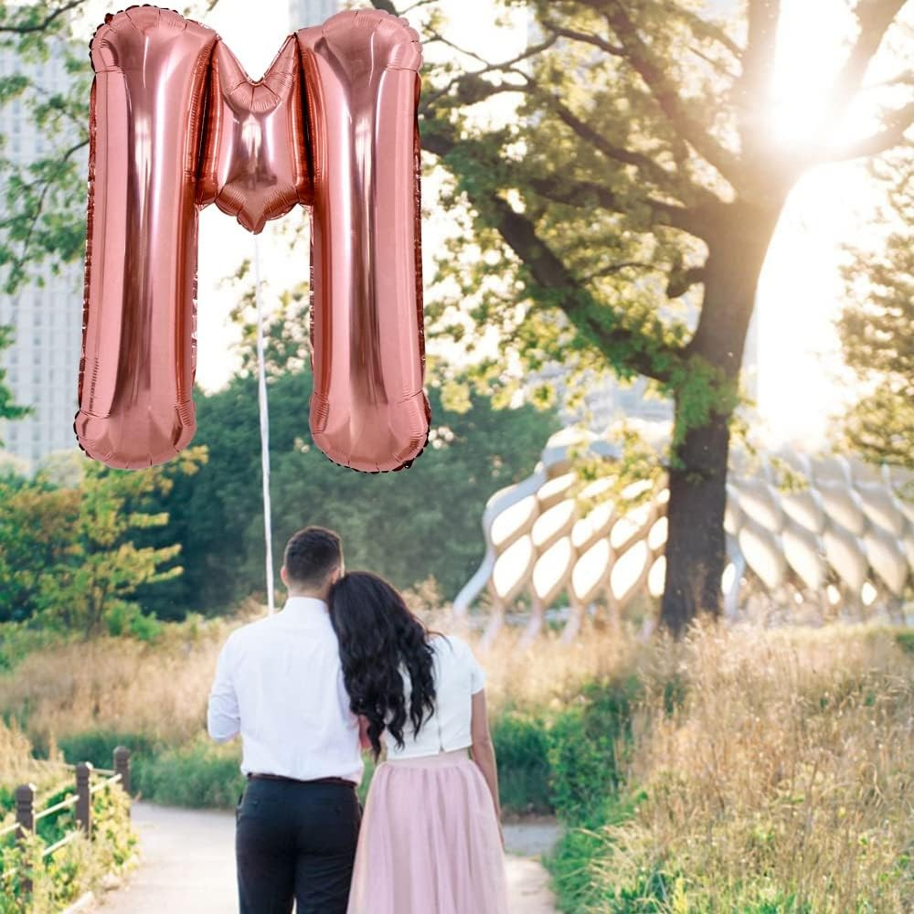 Balon Folie Metalizata Litera M, 80 cm, Umflati cu Heliu sau Aer, Ambalaj Individual, Pai inclus, Rose Gold [3]
