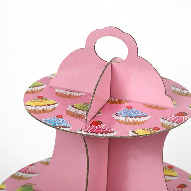 Suport Prajituri, 3 Etaje, Design de Petrecere, pentru Prajituri, Candy Bar, din Carton, Roz/Multicolor [2]
