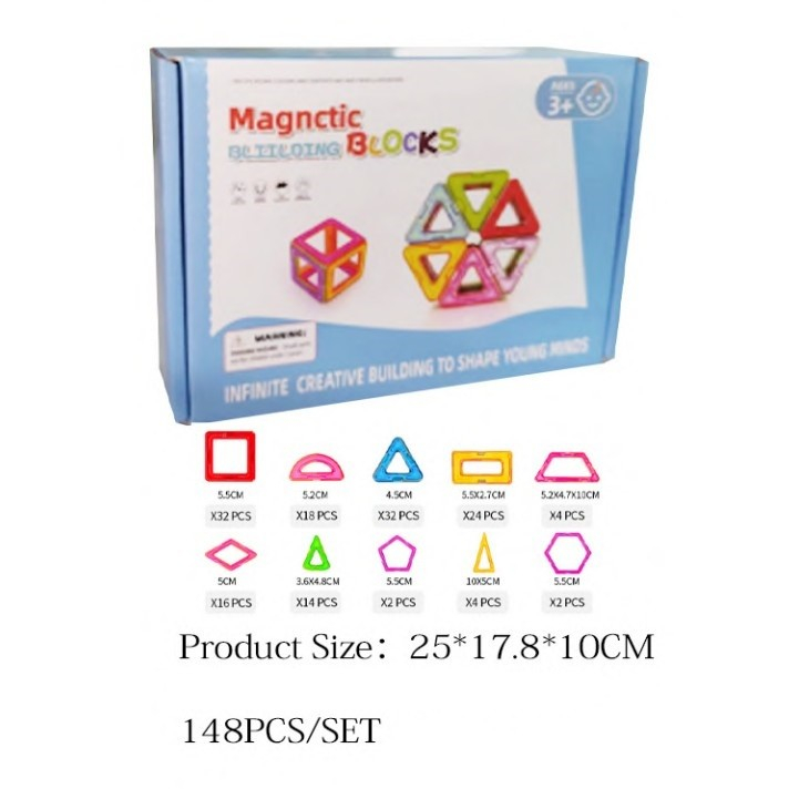 Set 148 Piese Magnetice de Constructie, Piese Medii, Magnetic Blocks, Forme Geometrice, 3 Ani, ABS, Magnet, 25 x 17.8 x 10 cm, Multicolor [2]