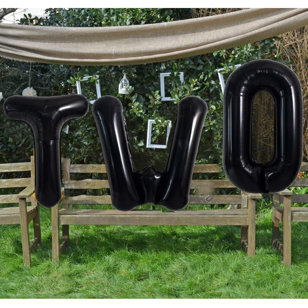 Balon Folie Metalizata Litera O, 40 cm, Umflati cu Heliu sau Aer, Ambalaj Individual, Pai inclus, Negru [3]