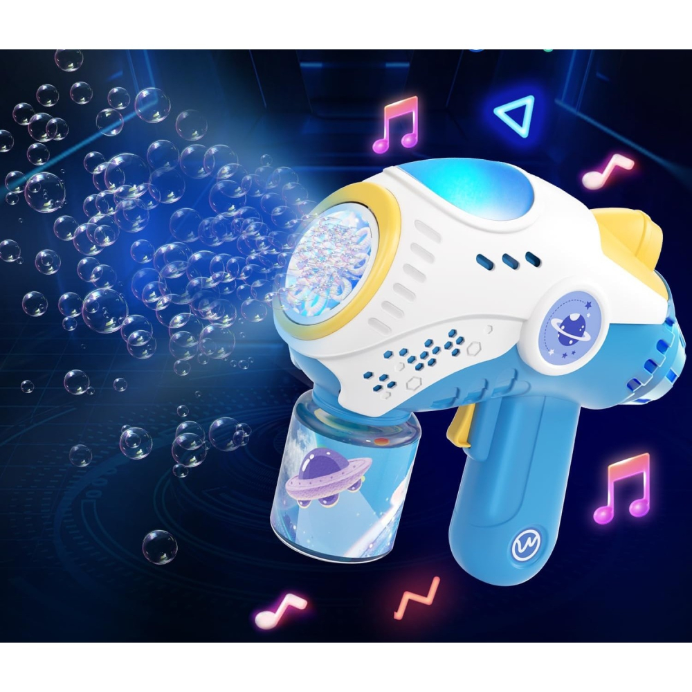 Jucarie Interactiva pentru Baloane de Sapun, Sunete si Lumini, Model Pistol, cu 8 Orificii, 20.6 x 9.4 x 21 cm, Albastru [5]