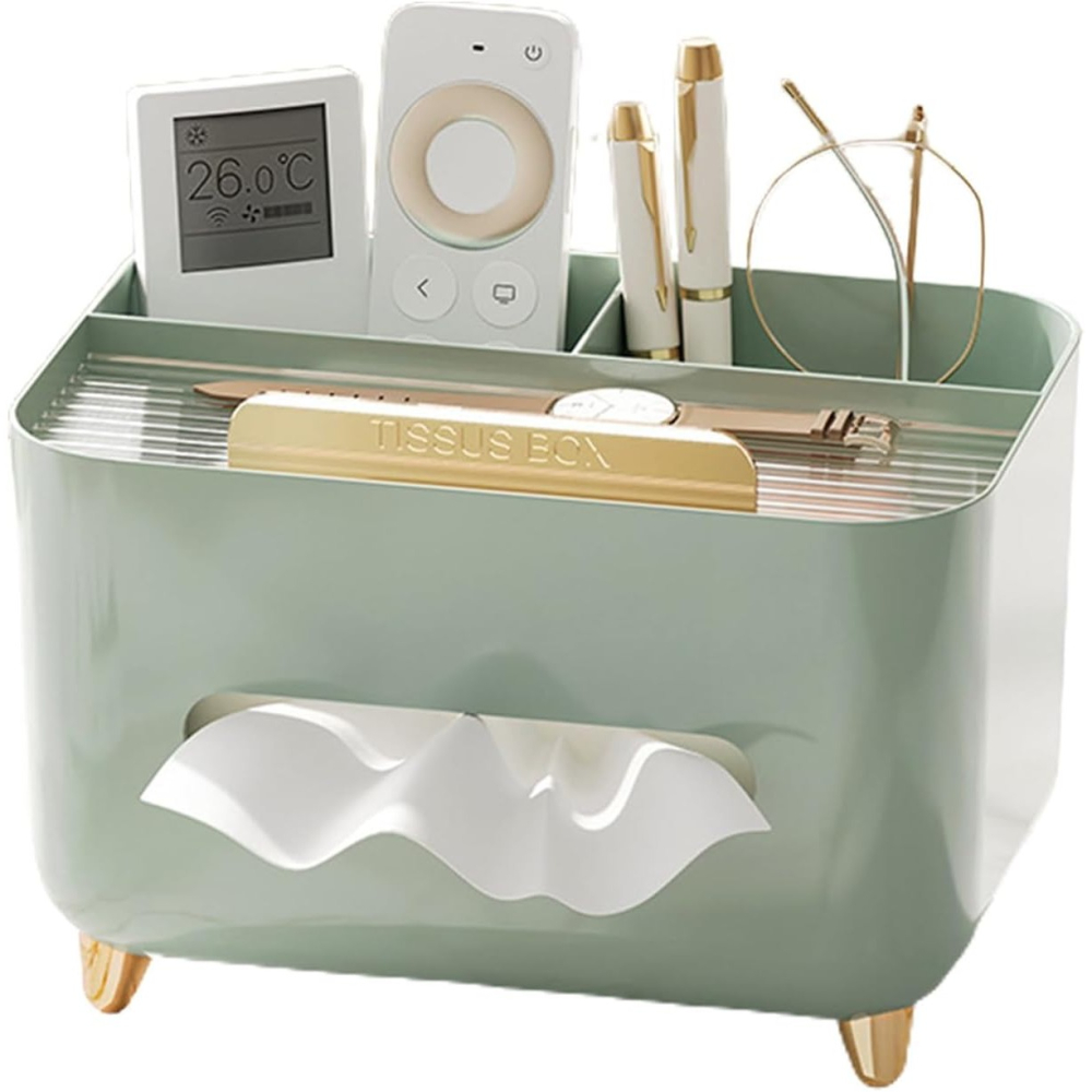 Suport pentru Servetele, Cutie Multifunctionala, Design Minimalist, ABS, cu Suport pentru Obiectele Personale, pentru Birou, 21x15x13 cm, Verde [3]