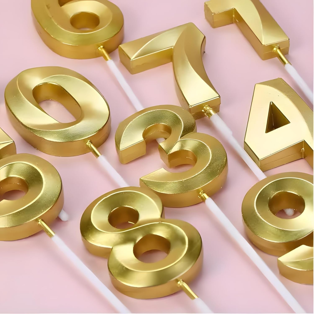 Lumanare Cifra 4, Model Diamond, 5 x 3.4 cm, Auriu [5]