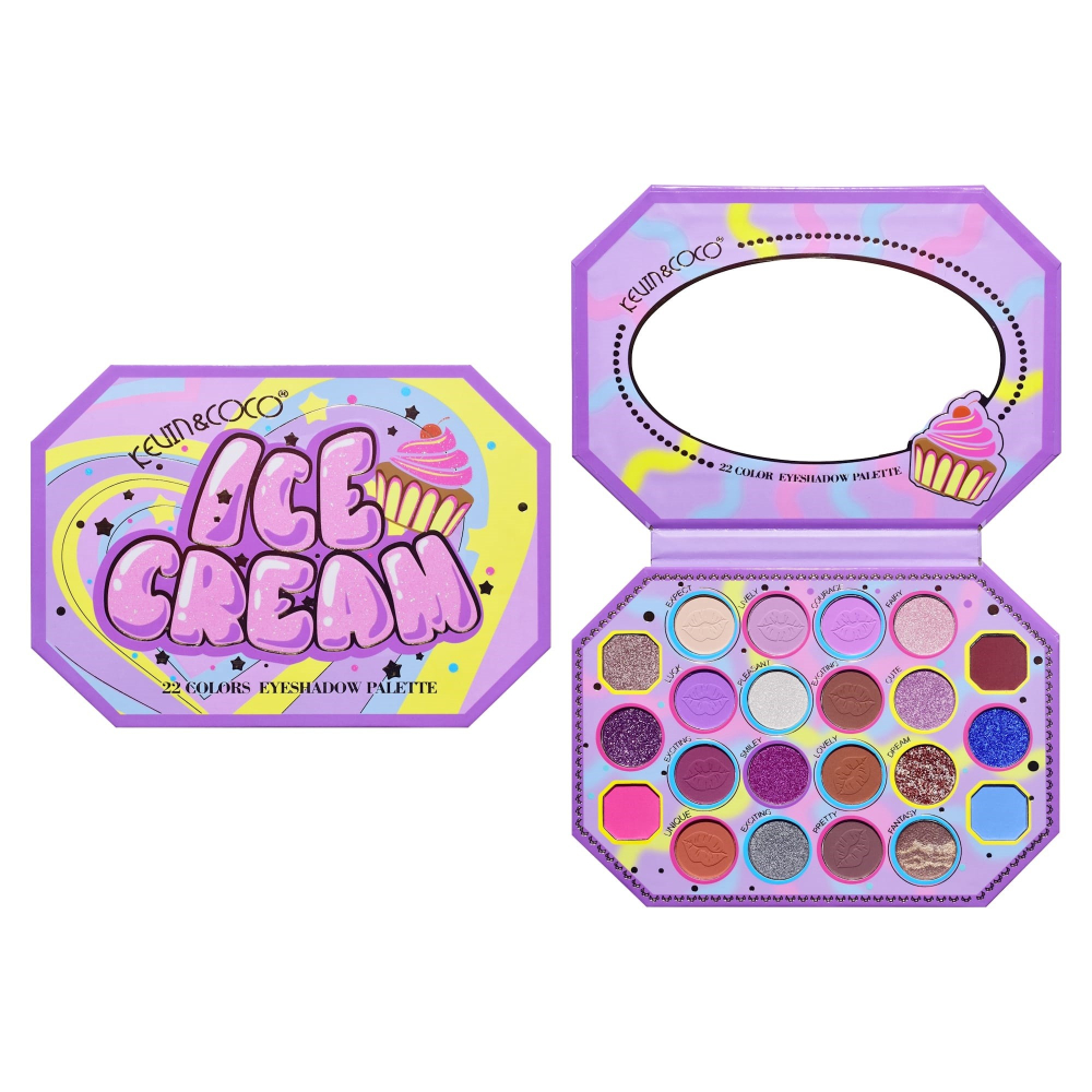 Paleta de Machiaj, KEVIN &amp; COCO, Violet Ice Cream, Fard de Pleoape, 22 culori, 19 x 13.7 x 1.3 cm [9]