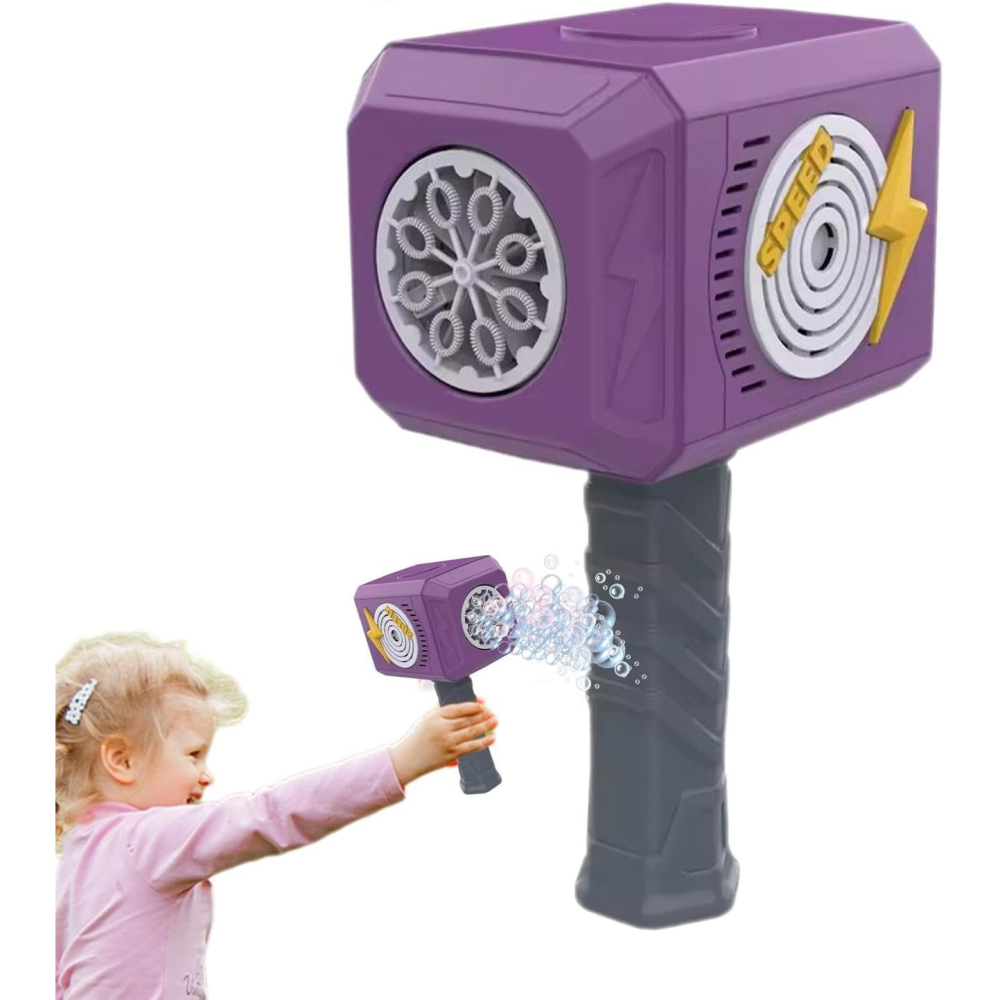 Jucarie Interactiva pentru Baloane de Sapun, Sunete si Lumini, Model Ciocan, cu 8 Orificii, 13.5 x 10 x 12 cm, Mov [6]