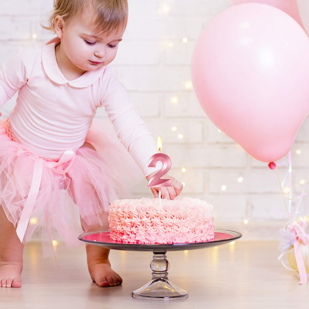 Lumanare Cifra 2, Model Diamond, 5 x 3.4 cm, Roz [2]