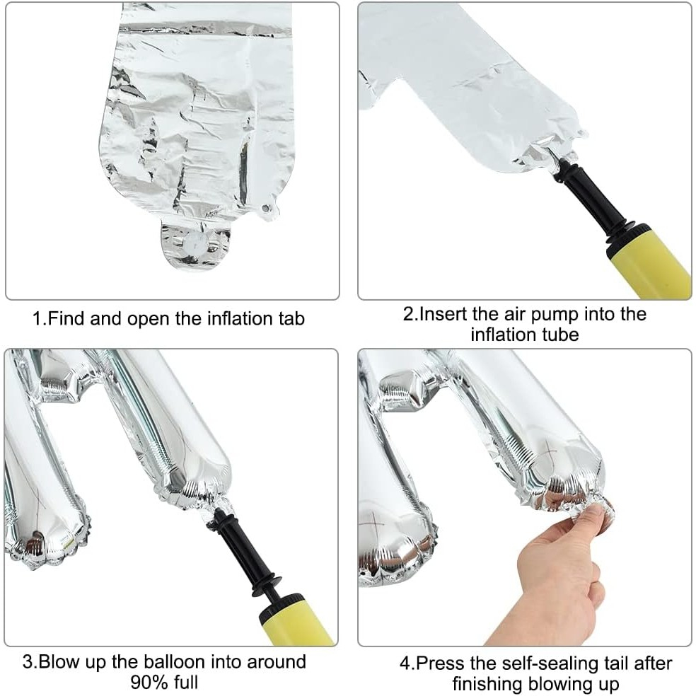 Set Baloane din Folie Metalizata, Model Just Married, Litere de 40 cm, Baloane Party, Ambalaj Individual, Pai, Ata si Adeziv Incluse, Umflare cu Aer sau Heliu, Argintiu [6]