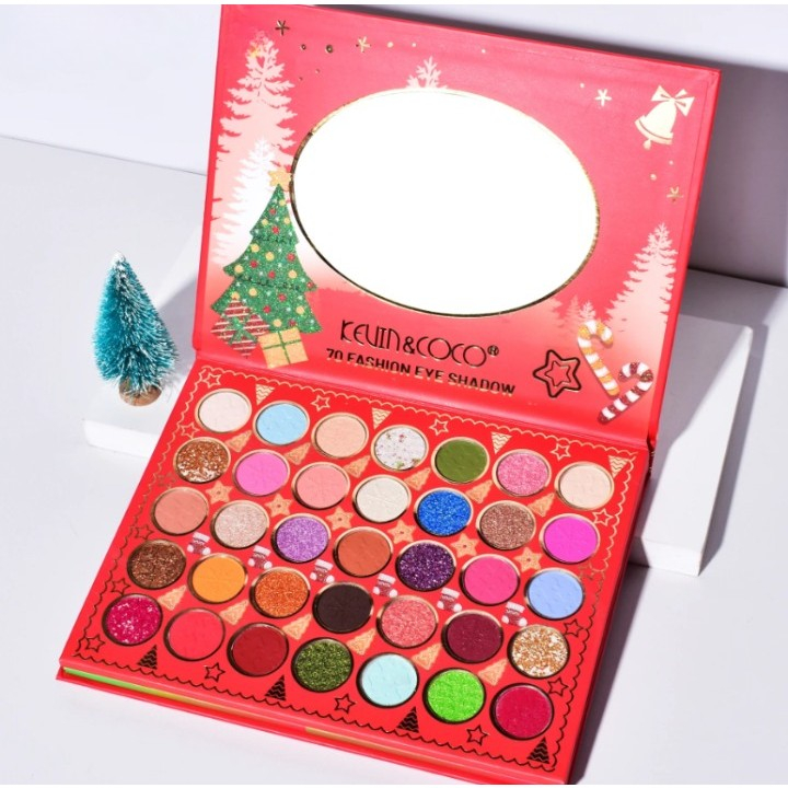 Set de Machiaj Kevin&amp;Coco, 70 de Culori, Paleta de Farduri, Model Merry Christmas, Oglinda Ovala, 22.3x17.2x1.9 cm, Multicolor [3]