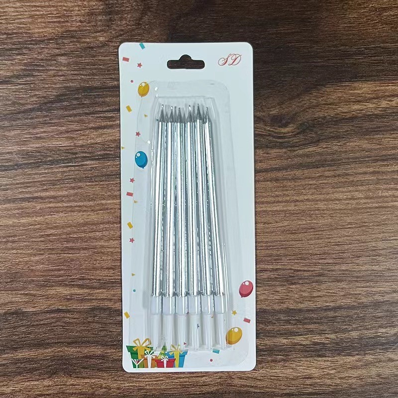 Set 6 Lumanari de Tort, din Parafina, 11 x 0.4 cm, Lucioase, Argintiu [2]