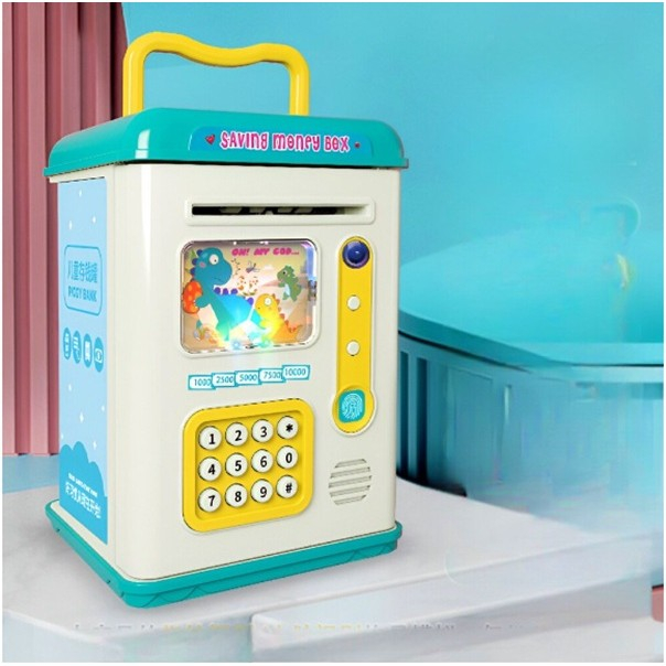 Set Pusculita pentru Copii, Tip ATM, Parola cu Amprenta, 13.5 x 11.5 x 20 cm, Albastru [2]