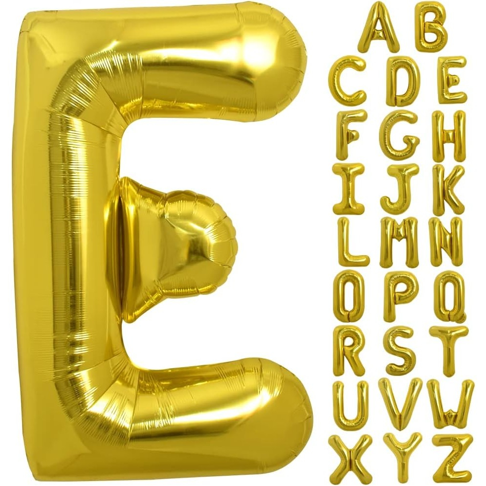 Balon Folie Metalizata Litera E, 80 cm, Umflati cu Heliu sau Aer, Ambalaj Individual, Pai inclus, Auriu [12]