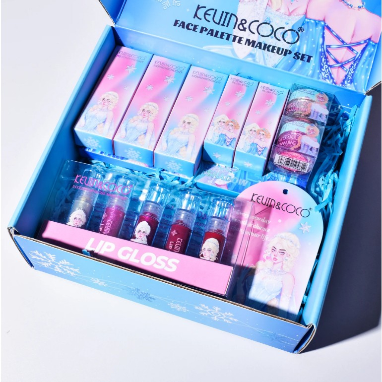 Set de Machiaj Kevin&amp;Coco, 30 de Culori, Farduri de Pleoape, Iluminatoare Lichide, Lip Gloss-uri, Blush, Glitter, Model Regina Ghetii, 24.5x21.2x8.7 cm, Multicolor [4]