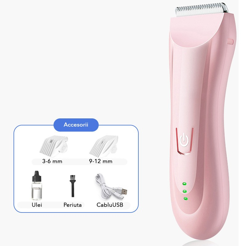 Masina De Tuns Bebelusi si Copii, Lame Cermice si Inox, Fara Fir, Functie Anti Taiere, Silentios, 50 W, Rezistent la Apa, 2 Accesorii, Incarcator USB, Roz deschis [2]