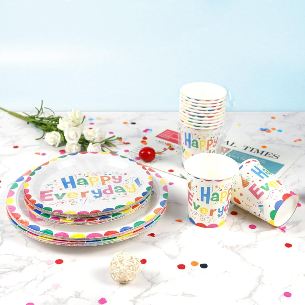 Set 10 Pahare de Carton, Model Happy Everyday, 13 x 7 x 5 cm, Multicolor [3]
