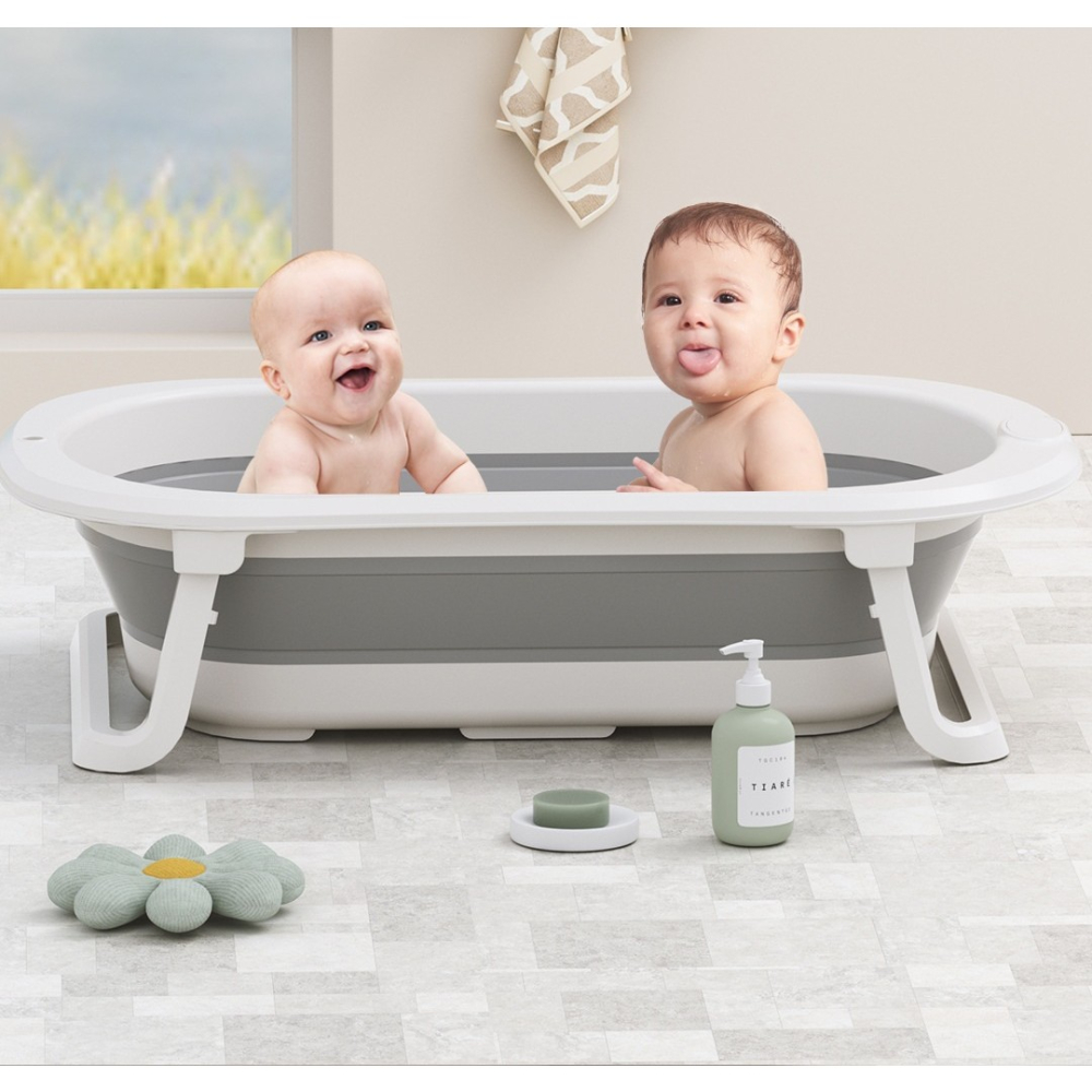 Cada de Baie Pliabila, cu Suport, Indicator de Temperatura, 0-8 Ani, din PP+TPR, 45 l Capacitate, 80 x 50 x 23 cm, Gri [5]