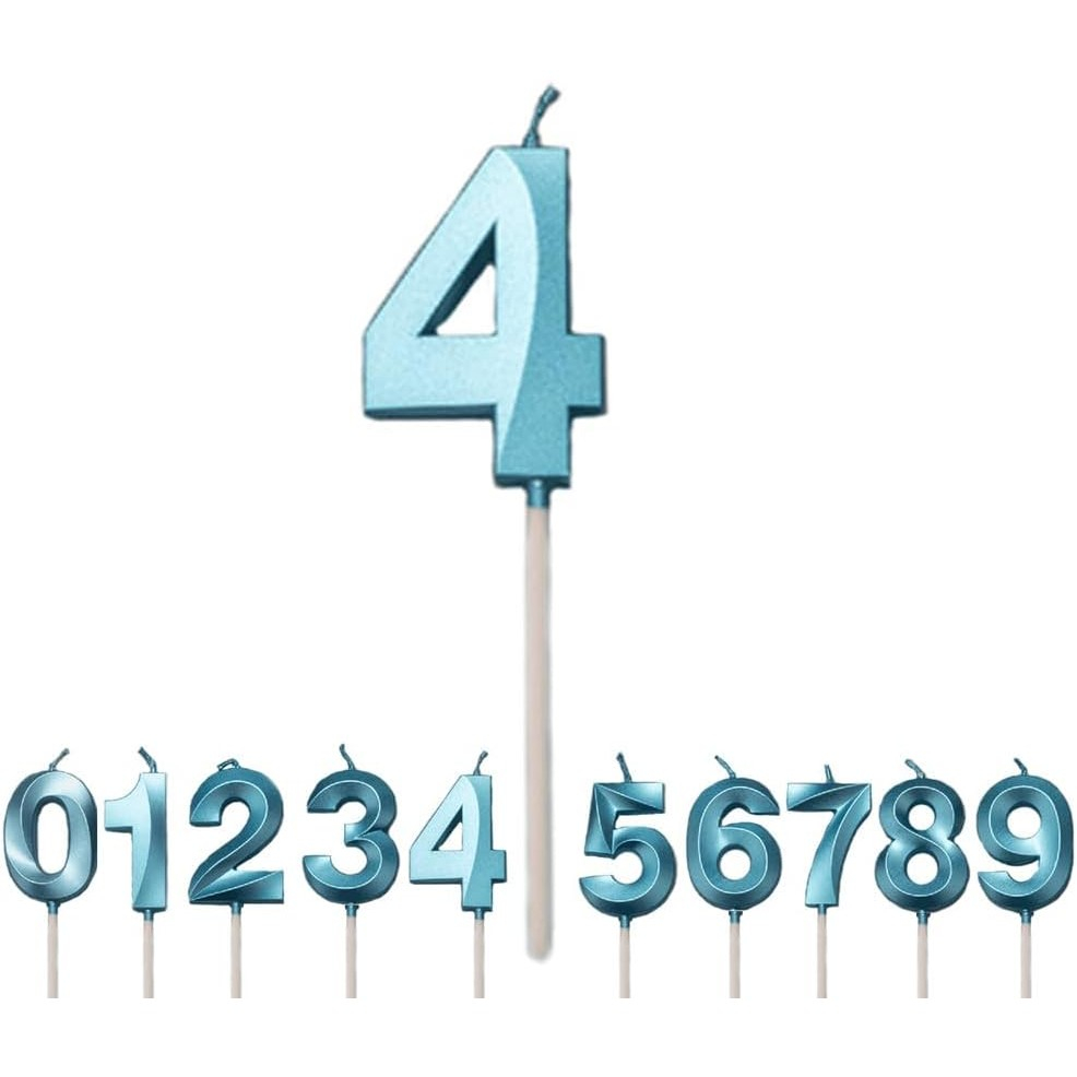 Lumanare Cifra 4, Model Diamond, 5 x 3.4 cm, Albastru [5]