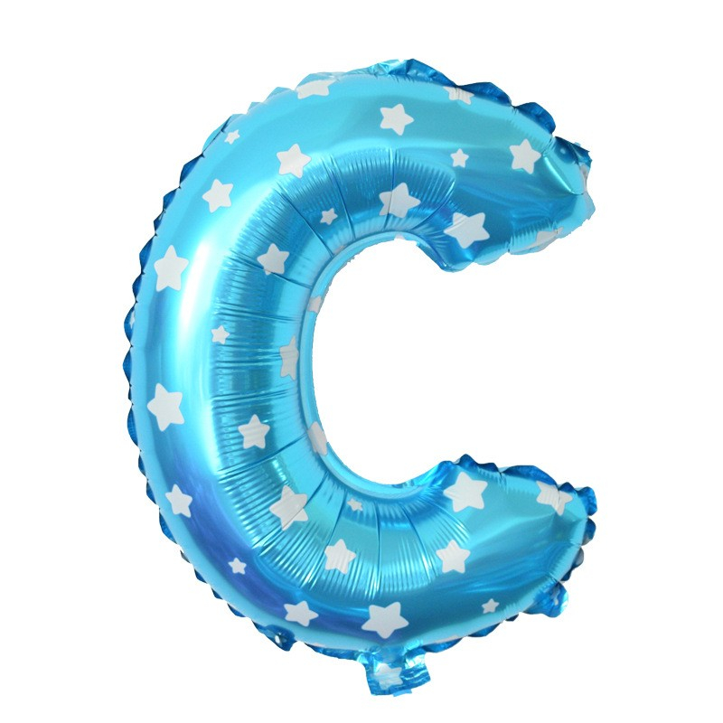 Balon Folie Metalizata Litera C, 40 cm, Cu Imprimeu Stelute, Umflati cu Heliu sau Aer, Ambalaj Individual, Pai inclus, Albastru [3]