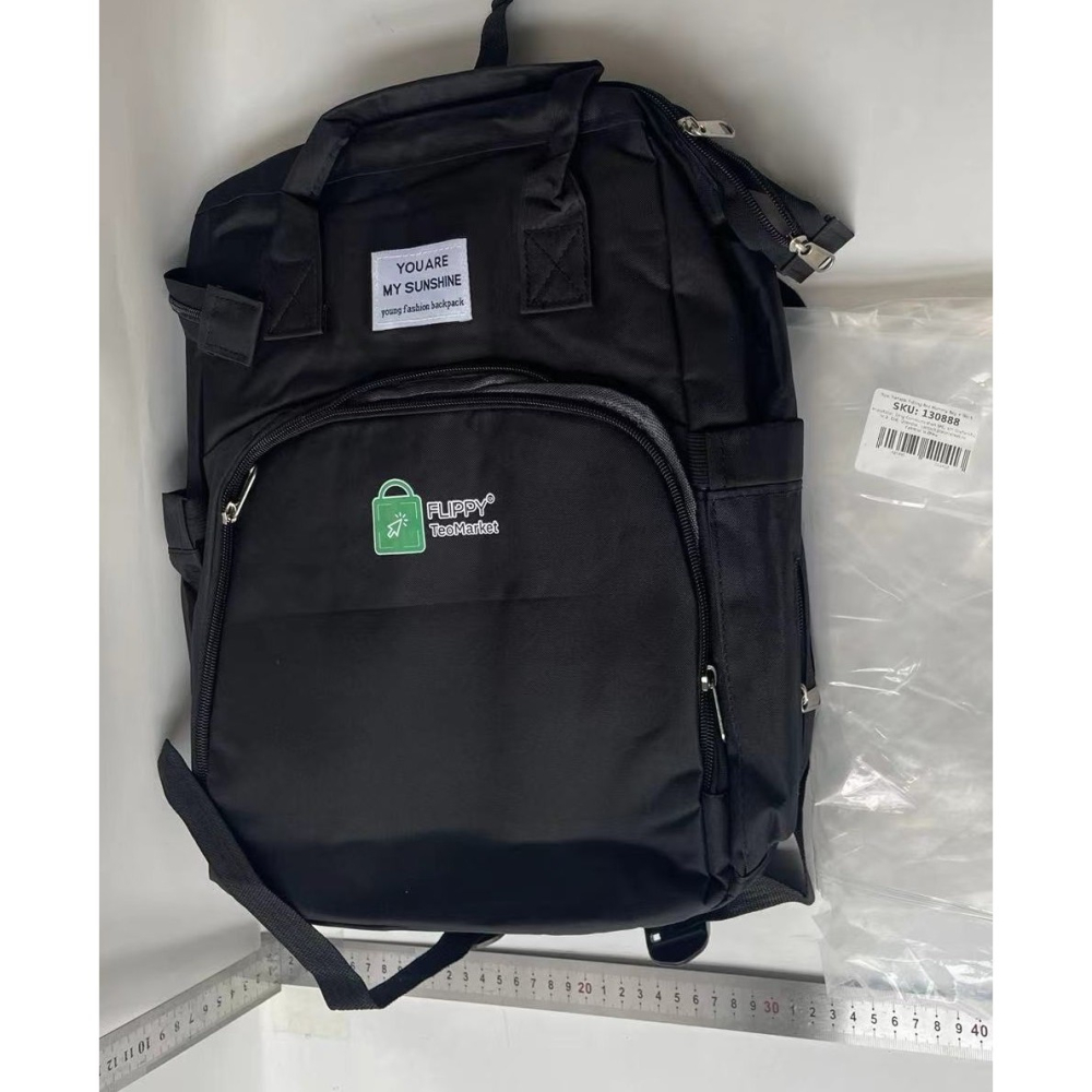 Rucsac Multifunctional pentru Mamici, cu Patut Pliabil si Baza de Schimbat, Rezistent la Apa, Capacitate Mare, Usor, Compartimente Multiple, Buzunar Termic pentru Lapte, 42 x 32 x 22 cm, Negru [2]