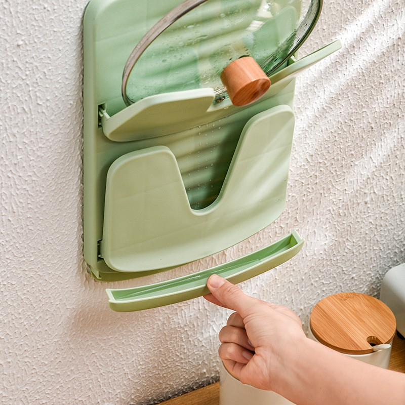 Suport de Bucatarie, pentru Capace/Tocatoare, din Plastic, Colectare Apa Scursa, Montare fara Perfoarare, 33.3 x 20.7 x 3.5 cm, Verde [5]
