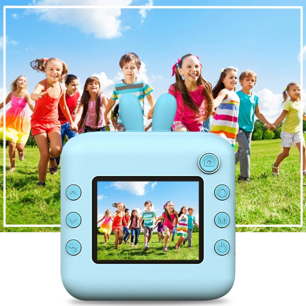 Camera Instantanee pentru Copii, cu Functie de Printare, Cablu USB-C, Bluetooth, Compatibil iOS/Android, Imprimare APP, Model Iepure, Snur de Agatat Inclus, Albastru [4]