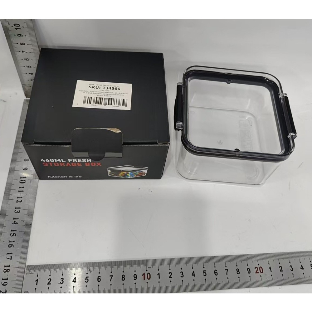 Recipient din Plastic, pentru Alimente/Obiecte, Inchidere Ermetica, 10.2 x 6.6 cm, 460 ml, Transparent [8]