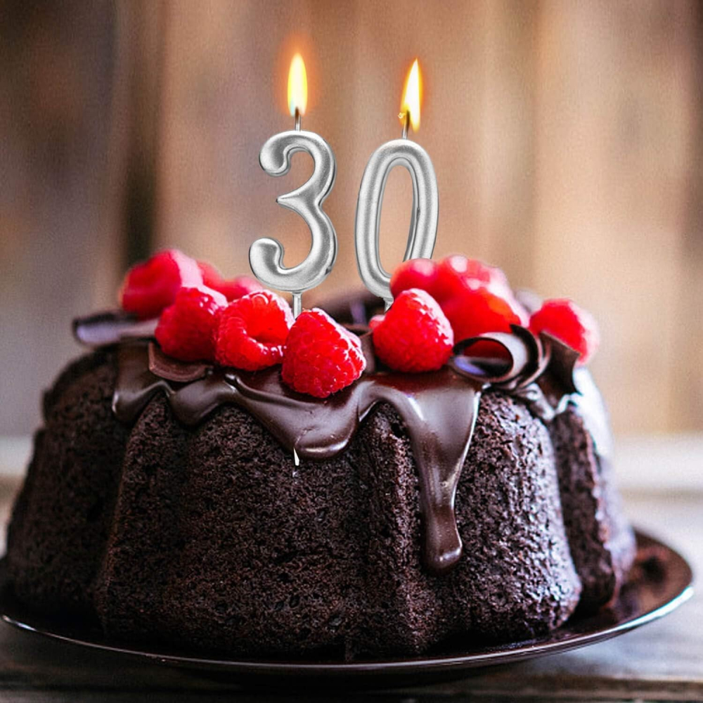 Lumanare de Tort, Model Cifra 0, Party, 4.5 x 2.5 cm, din Parafina, Argintiu [4]