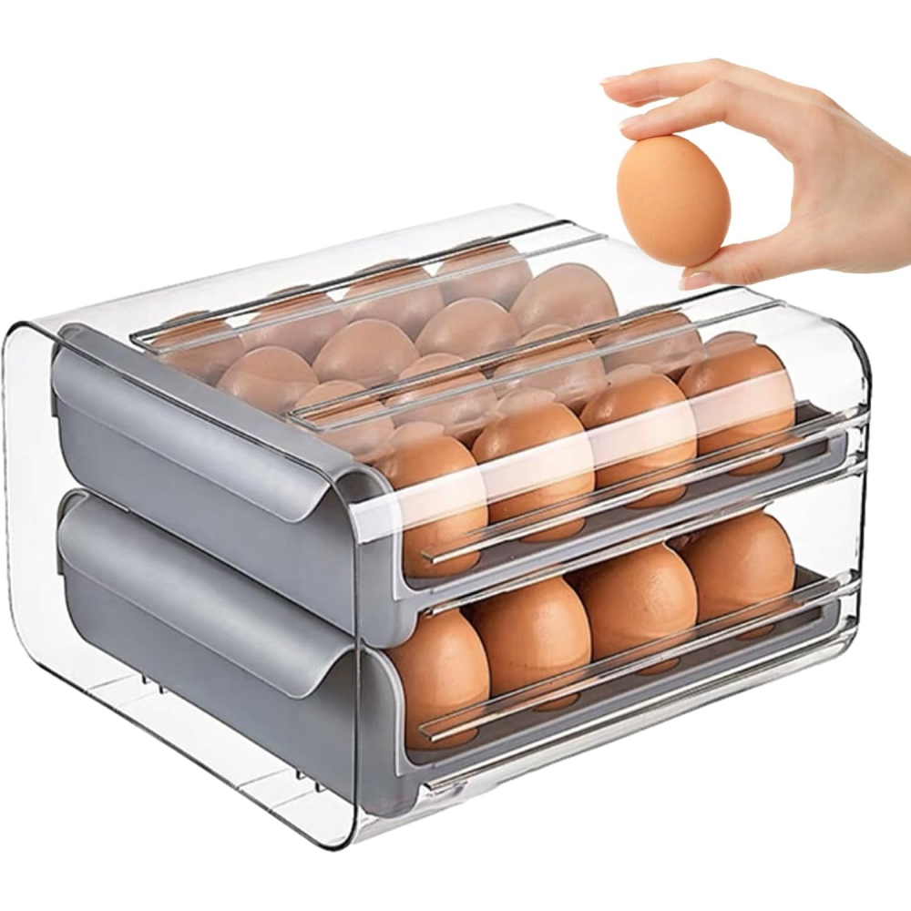 Suport pentru Oua, Strat Dublu, Capacitate 32 de Oua, 23.5x21.5 cm, din Plastic, Gri [5]