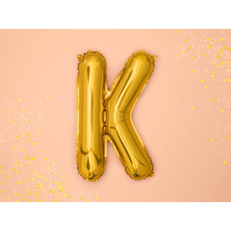 Balon Folie Metalizata Litera K, 80 cm, Umflati cu Heliu sau Aer, Ambalaj Individual, Pai inclus, Auriu [2]