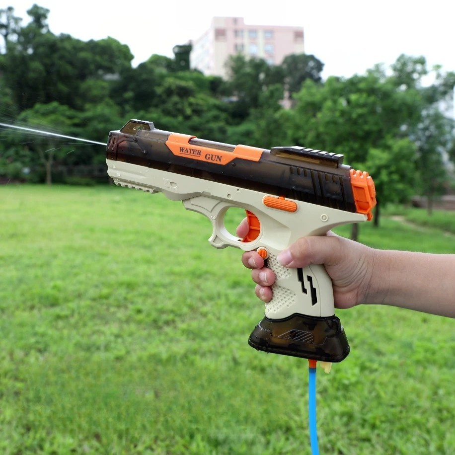 Pistol cu Apa Electric, 2 Rezervoare 75/350 ml, din ABS+Silicon, Baterie, Incarcare USB, Conectare la Furtun, +6 Ani, Maro [3]