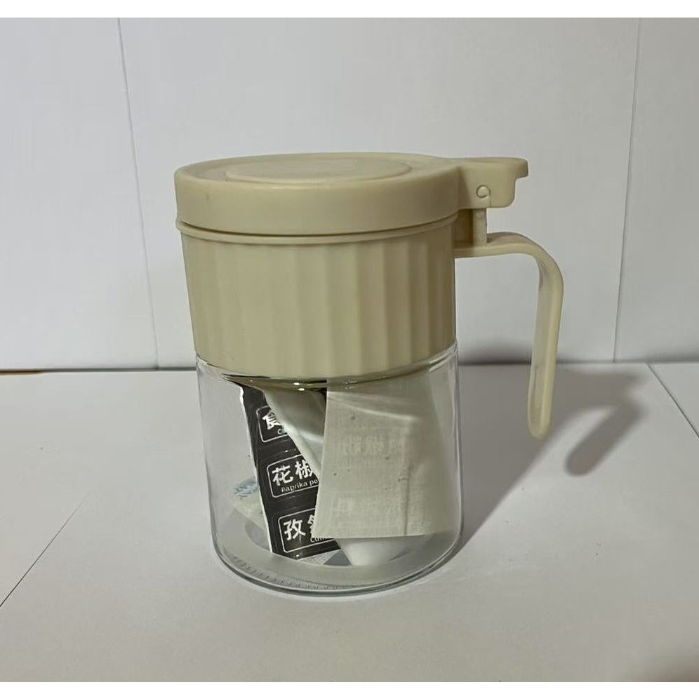 Recipient Condimente, din Stilca, 180 ml, cu Maner si Lingurita, 10.6 x 7 x 7 cm, Capac Mat, Alb [5]