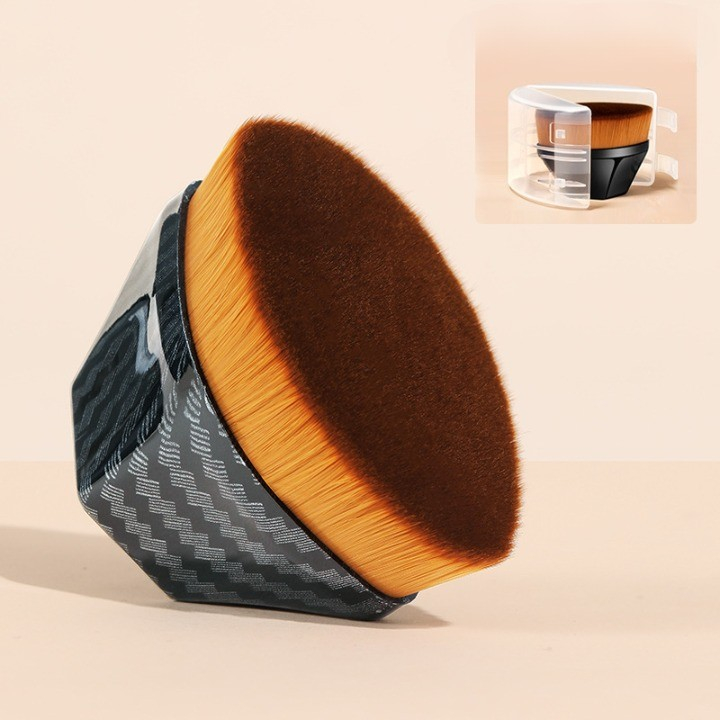 Pensula kabuki plata pentru fond de ten, negru 6x3.8x4.2 cm, Cutie Protectie [3]