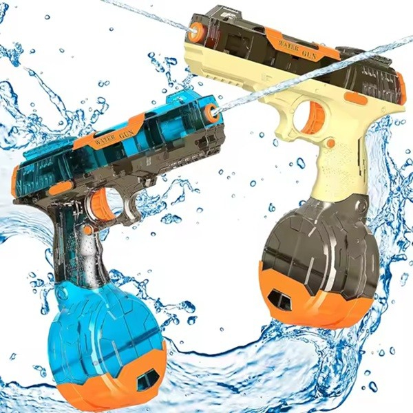 Pistol cu Apa Electric, 2 Rezervoare 75/350 ml, din ABS+Silicon, Baterie, Incarcare USB, Conectare la Furtun, +6 Ani, Albastru [8]