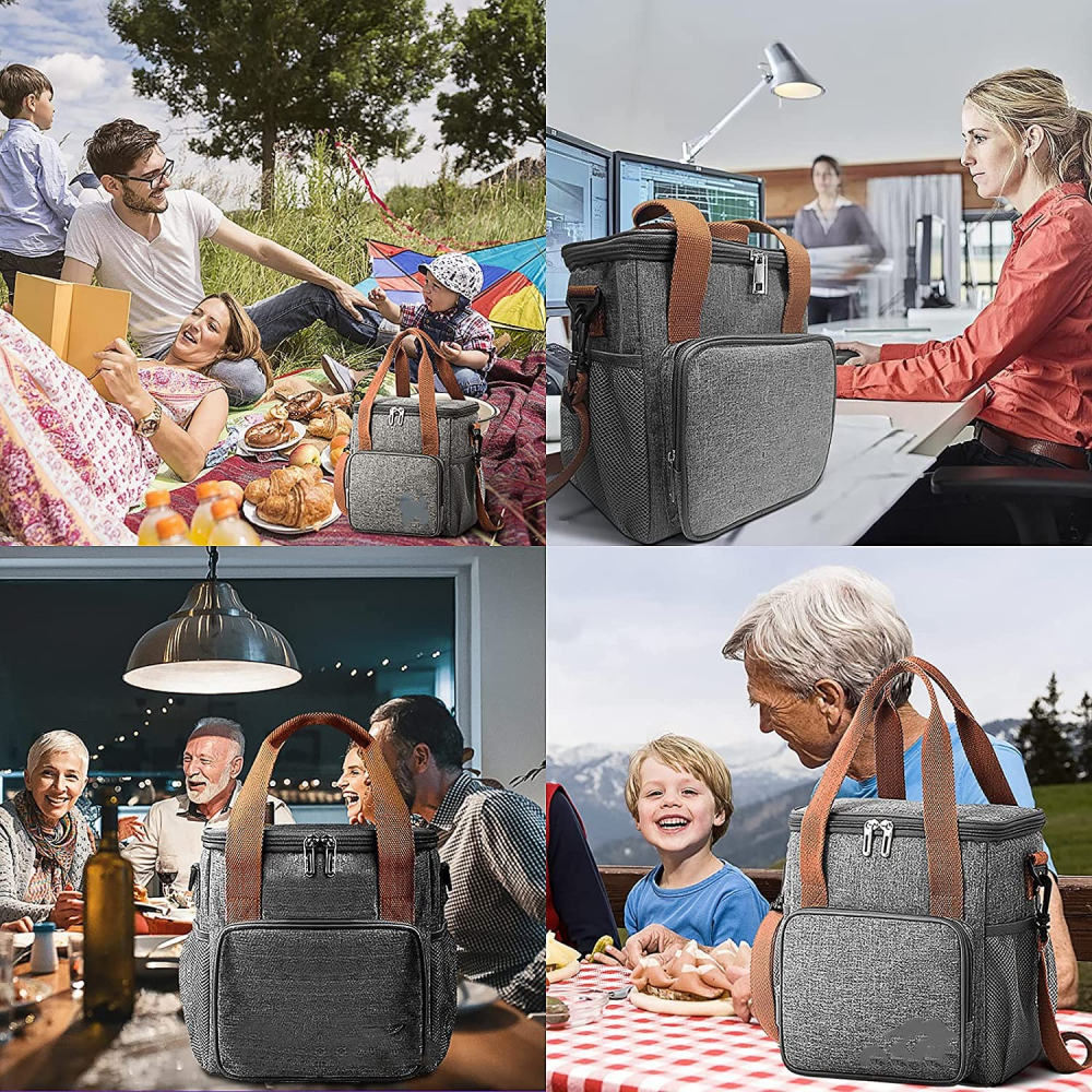 Geanta Termo-Izolanta, Multifunctionala, 1 Compartiment Principal, 1 Buzunar Lateral Exterior, Impermeabila, Manere si Bretea de Umar, 25x22x15 cm, Gri [4]