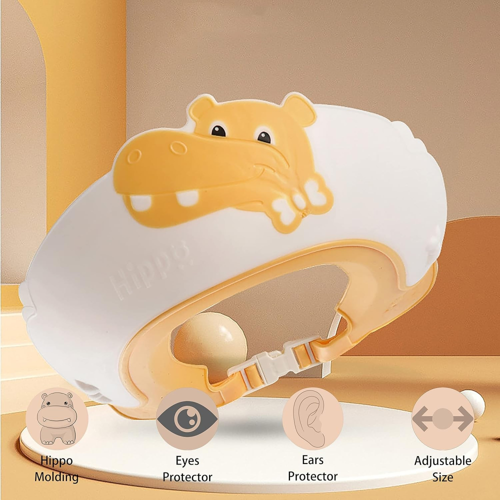 Viziera de Protectie Baie Pentru Copii, Fippy, Model Hipopotam, Dimensiune ajustabila, Durabil, Usor de curatat, Impotriva Samponului, pentru Ochi si Urechi, TPE+PP, 22x21 cm, Galben [4]