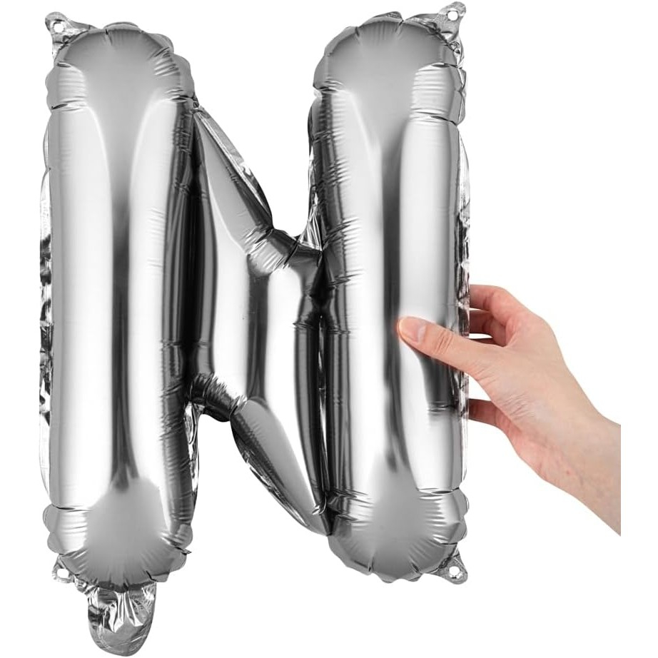 Balon Folie Metalizata Litera N, 80 cm, Umflati cu Heliu sau Aer, Ambalaj Individual, Pai inclus, Argintiu [7]