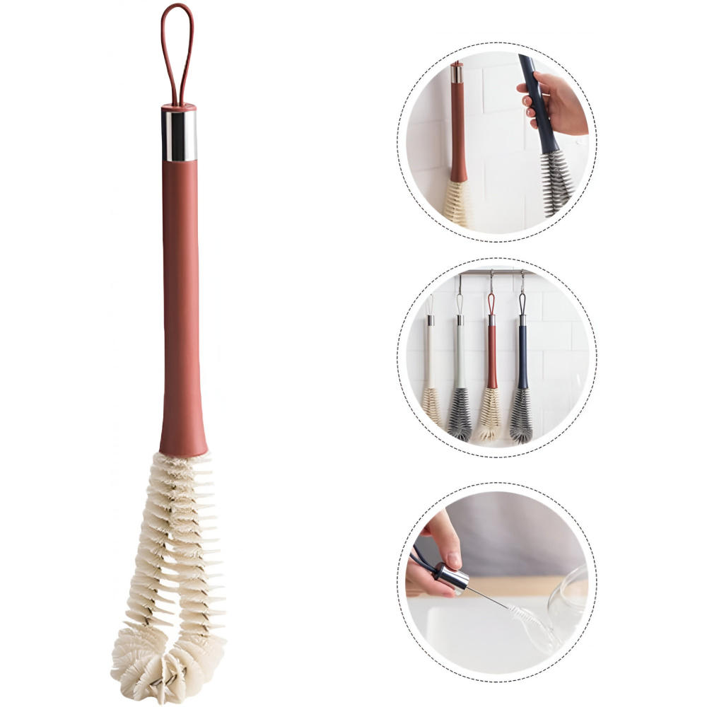 Perie de Curatat Pahare, Sticle, Biberoane, cu Maner Lung, Uz Casnic, Silicon, Ergonomic, 3.9x5.4x38.5cm, Rosu [3]