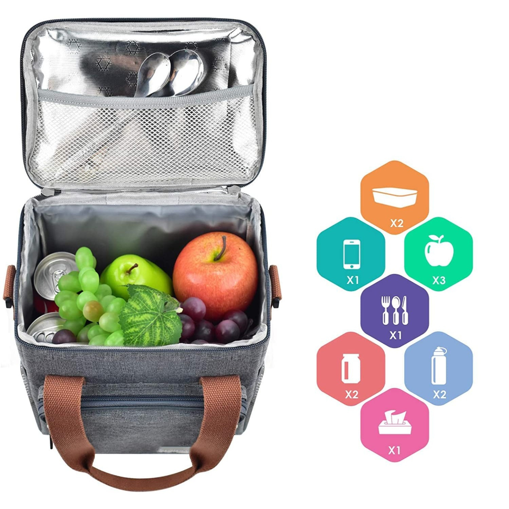 Geanta Termo-Izolanta, Multifunctionala, 1 Compartiment Principal, 1 Buzunar Lateral Exterior, Impermeabila, Manere si Bretea de Umar, 25x22x15 cm, Gri [5]