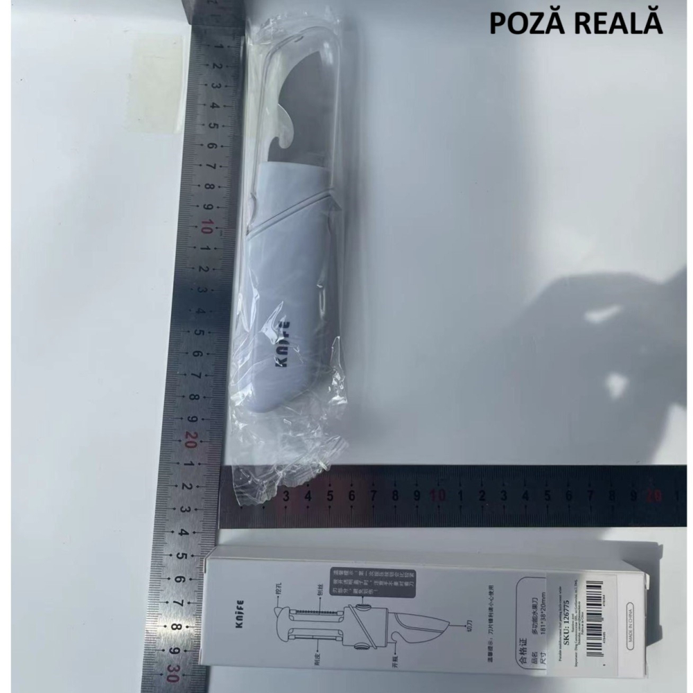 Cutit de Fructe Multifunctional, Razatoare, Curatator Fructe-Legume, Deschizator de Sticle, 18.1x3.8x2cm, Alb [11]