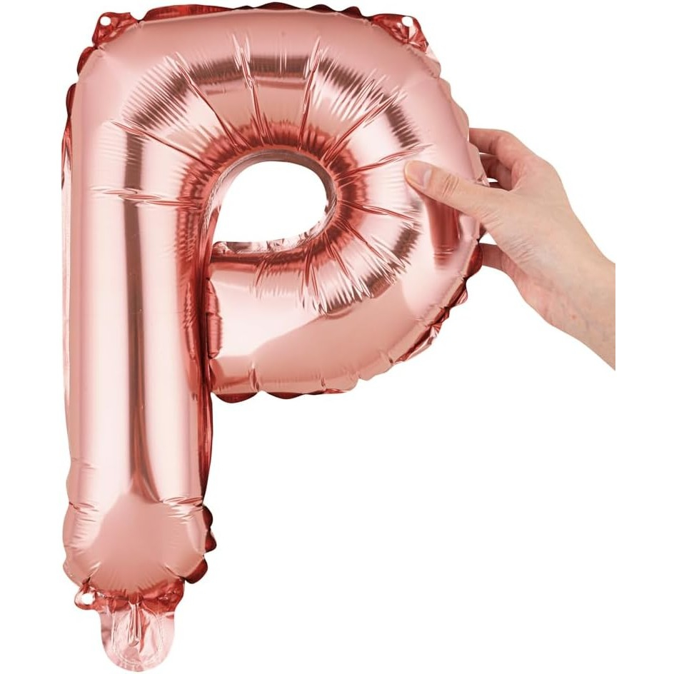 Balon Folie Metalizata Litera P, 40 cm, Umflati cu Heliu sau Aer, Ambalaj Individual, Pai inclus, Rose Gold [6]