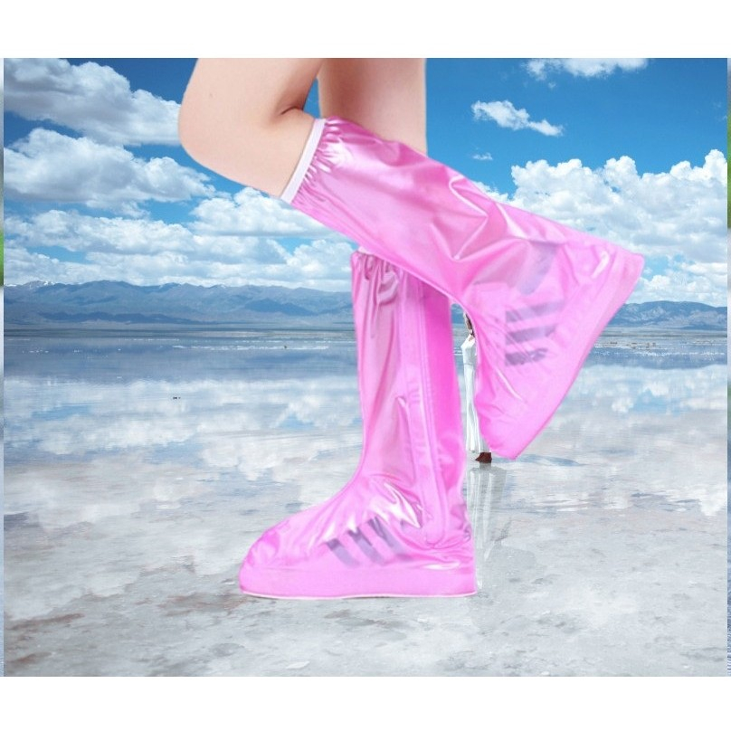 Protectie Incaltaminte pentru Ploaie si Noroi, Impermeabila, Talpa Antiderapanta, cu Fermoar si Capsa, Inaltime 40 cm, Marime XL 40-41, Roz [3]