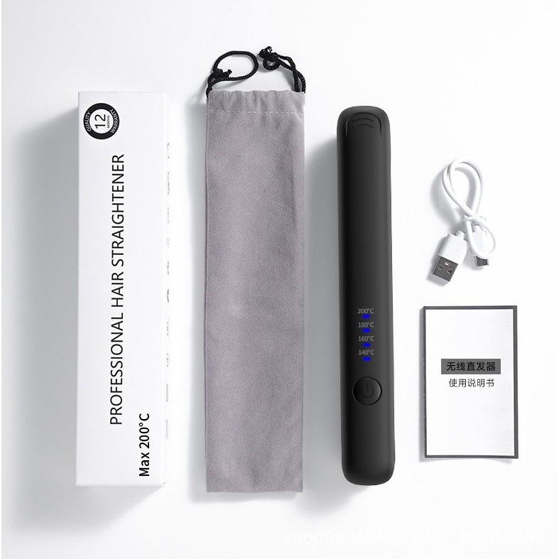 Placa de Par fara Fir, Adaptor Tip C, Tensiune 5V, Capacitate Baterie 3000 mAh, Indreptat, Ondulat, 4 Trepte de Temperatura, 21.8 x 3.1 x 3.4.1 cm, Negru [4]