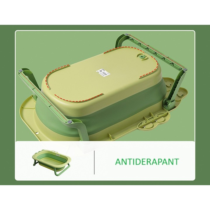 Cada Pliabila pentru Baie, din PP+TPR, pentru Copii 0-6 Ani, Model Crocodil, Dop de Scurgere, 80x54x21 cm, Verde [5]